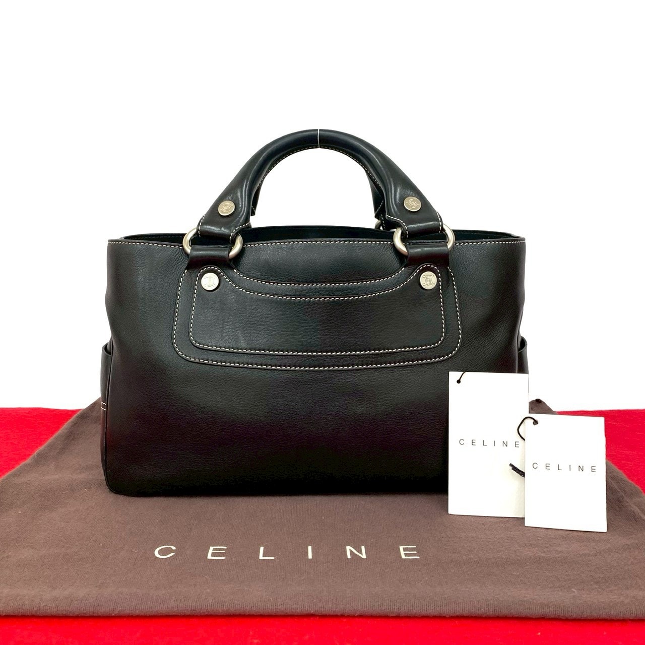 CELINE セリーヌ ブギーバッグ トリオンフ ロゴ 金具 レザー ハンドバッグ ブラック
 74992