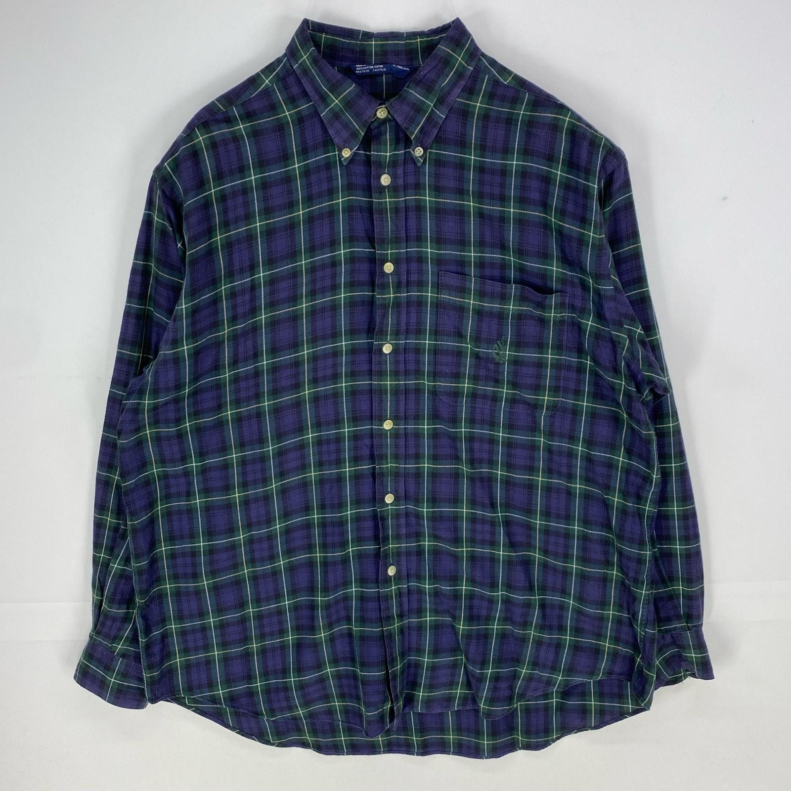 古着 90's/90年代 ノーティカ NAUTICA 長袖シャツ ワンポイント ロゴ ボタンダウン ロングスリーブ L  グリーン系 チェック メンズ