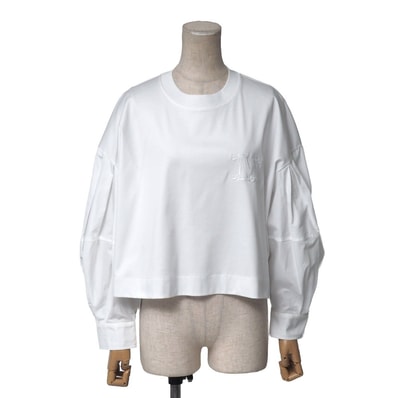 ■美品■2023年製■MAX MARA マックスマーラ DOLLY ドリー ブラウス サイズM Mロゴ刺繍 プルオーバー ボリュームスリーブ パフスリーブ クロップドシャツ ブランド古着【中古】20260410/RA8954