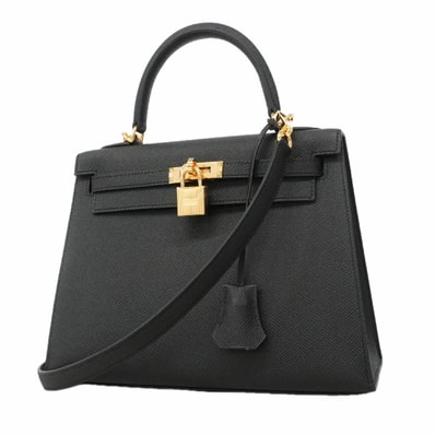 ★SALE【6hf6099-g】エルメス ハンドバッグ ケリー25 ヴォーエプソン ブラック ゴールド金具 K刻印 2wayバッグ【中古】レディース