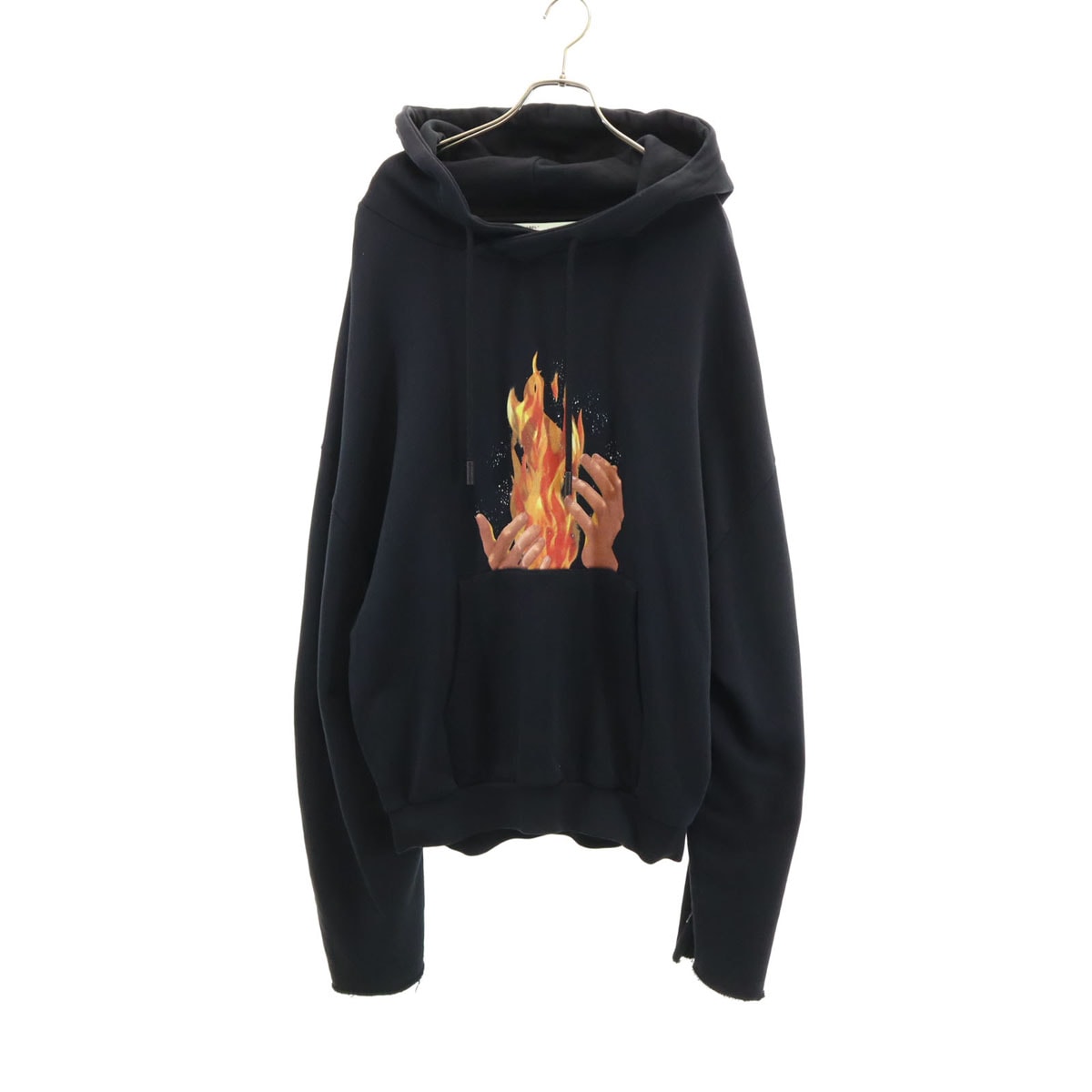 OFF-WHITE オフホワイト ポルトガル製 FIRE 長袖 スウェットパーカー L ブラック