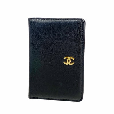 【6hd4097-k】シャネル 手帳カバー レザー ブラック ゴールド金具【中古】レディース