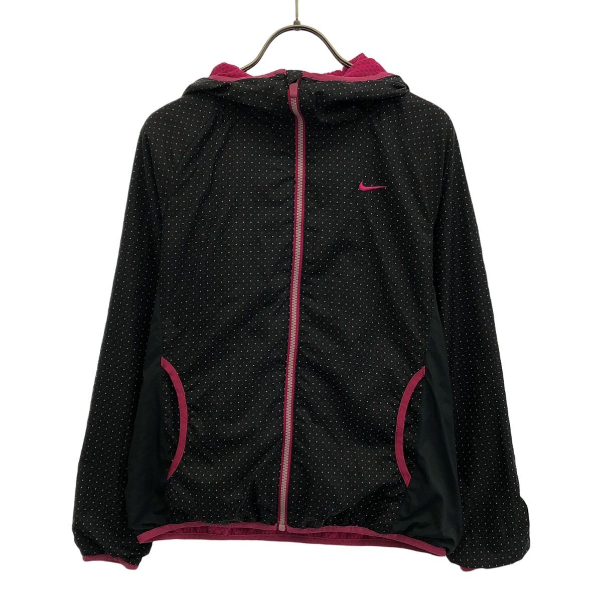 NIKE ナイキ ドット柄 ロゴ刺繍 フーディ ジャケット S ブラック系 トレーニング
