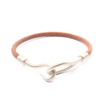 エルメス HERMES ジャンボ ブレスレット アクセサリー レザー メタル レディース シルバー系 / ブラウン系 【中古】