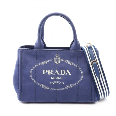 プラダ PRADA CANAPA カナパ 2WAY トートバッグ バッグ キャンバス レディース ネイビー系 【中古】