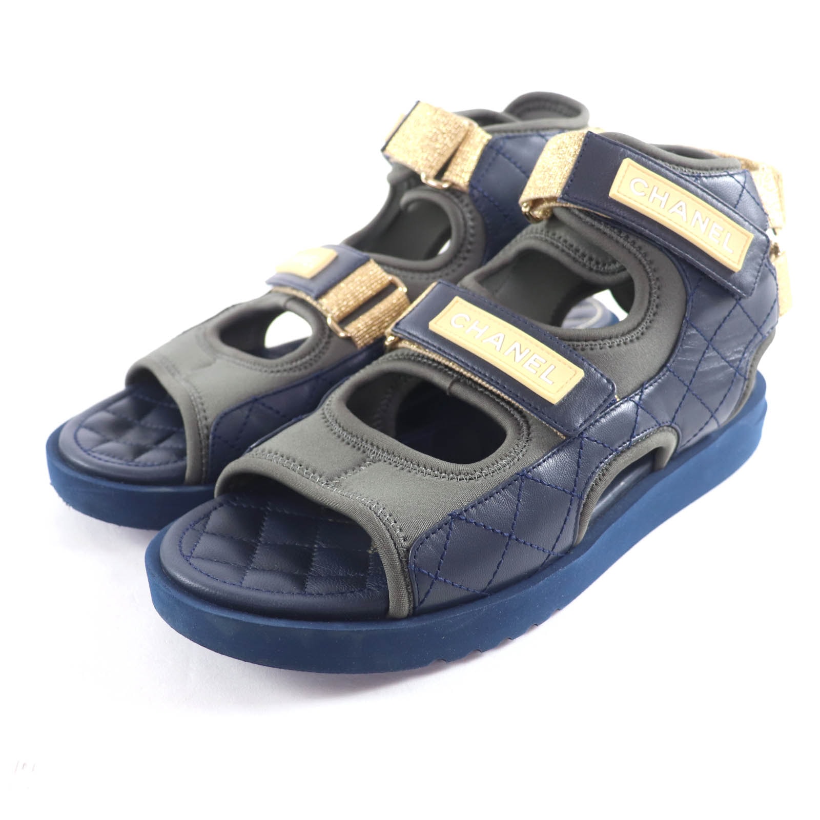 美品 シャネル サンダル カーキ レディース 39 G37231