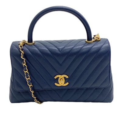 シャネル CHANEL ハンドバッグ Vステッチ ココマーク 2WAY ショルダーバッグ ネイビー