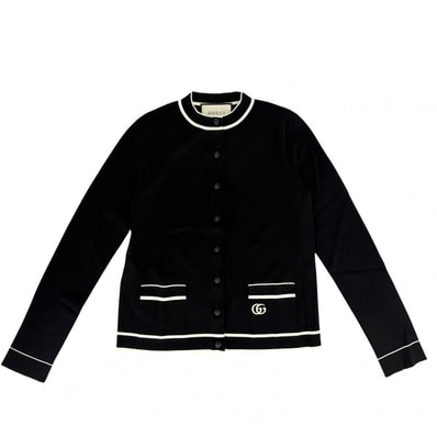 GUCCI グッチ カーディガン GG バイカラー トップス 服 アパレル S 629433 ブラック 黒 ホワイト 白 レーヨン ポリエステル レディース 春 秋 美品【中古品】