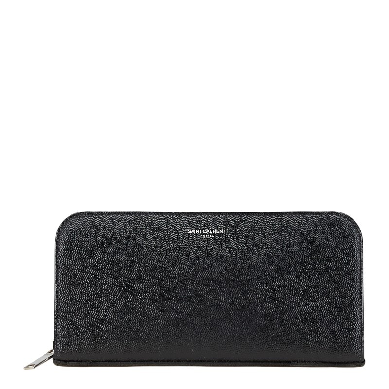 サンローラン ロゴ ラウンドファスナー長財布 ブラック レザー レディース SAINT LAURENT 【中古】