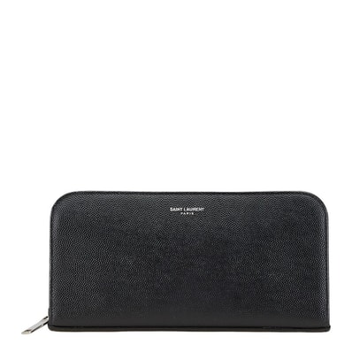 サンローラン ロゴ ラウンドファスナー長財布 ブラック レザー レディース SAINT LAURENT 【中古】