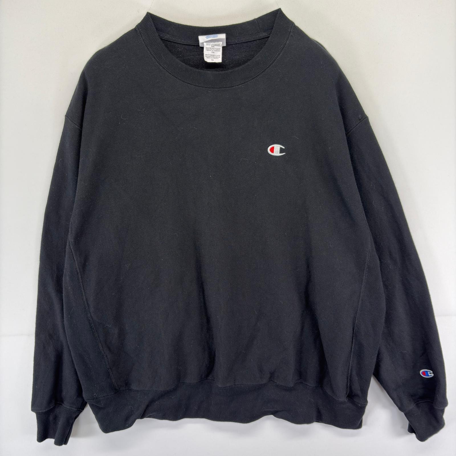 古着 チャンピオン Champion スウェット ワンポイント クルーネック トレーナー リバースウィーブ 2XL  ブラック系 メンズ