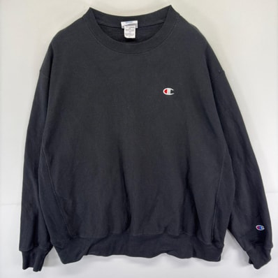 古着 チャンピオン Champion スウェット ワンポイント クルーネック トレーナー リバースウィーブ 2XL ブラック系 メンズ