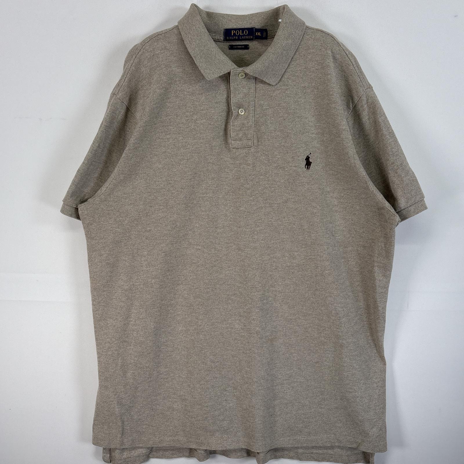 古着 ポロ・ラルフローレン POLO RALPH LAUREN 鹿の子 半袖 ポロシャツ ロゴ 刺繍 大きいサイズ 2ボタン 14041  ベージュ系 無地 メンズ