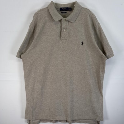 古着 ポロ・ラルフローレン POLO RALPH LAUREN 鹿の子 半袖 ポロシャツ ロゴ 刺繍 大きいサイズ 2ボタン 14041 ベージュ系 無地 メンズ