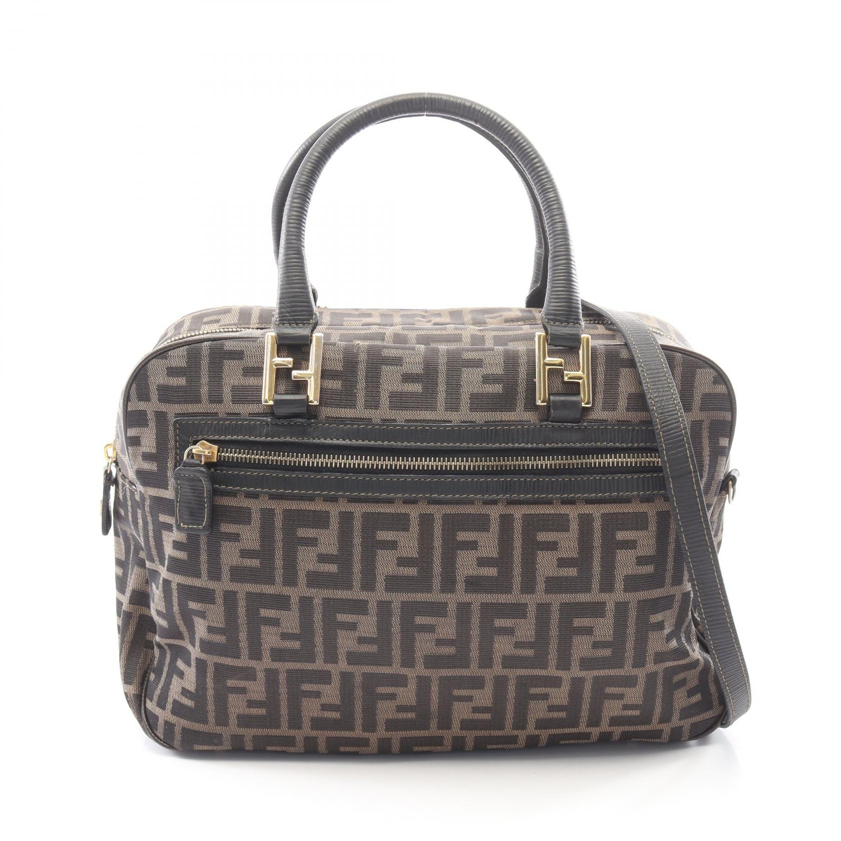 フェンディ FENDI ズッカ 2WAY ハンドバッグ バッグ キャンバス レザー レディース ブラウン系 / ブラック系 【中古】