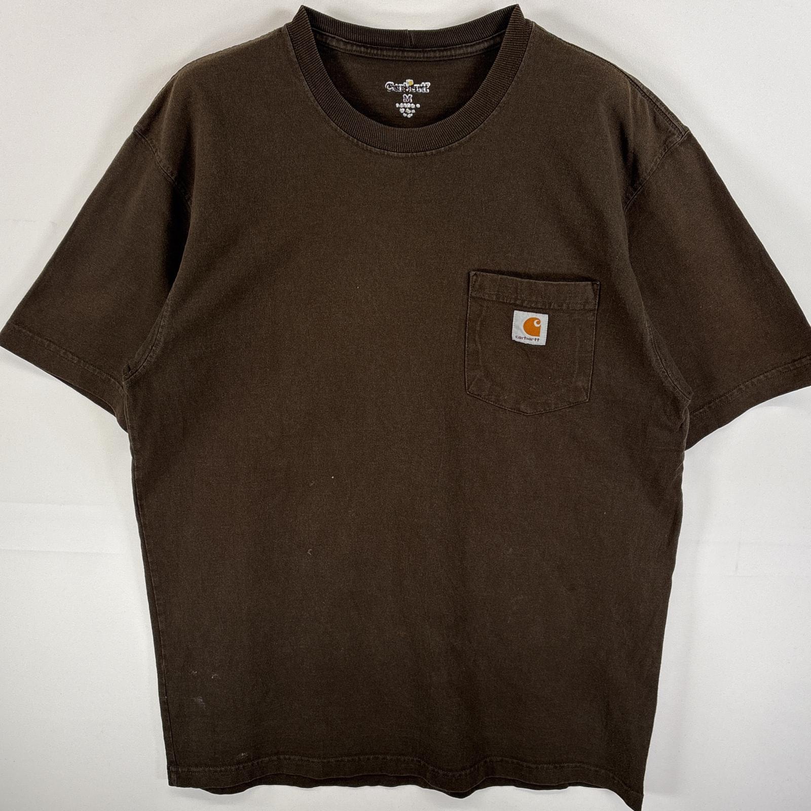 古着 カーハート Carhartt 半袖Tシャツ ワンポイント ロゴ フェード 肉厚 M  グリーン系 無地 メンズ