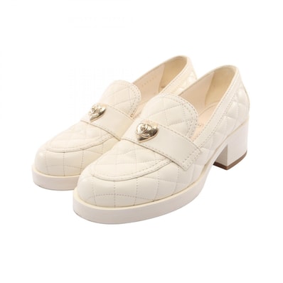 シャネル CHANEL マトラッセ ハート ターンロックモチーフ ヒール ローファー 靴 レザー レディース ホワイト系 G39697 【中古】