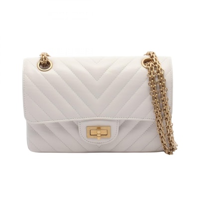 シャネル CHANEL 2.55 シェブロン Vステッチ ショルダーバッグ バッグ レザー レディース ホワイト系 AS0874 【中古】