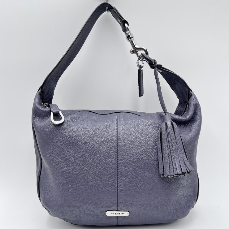 COACH(コーチ)レザーホーボーバッグ ショルダーバッグ パープル系 レザー タッセル シルバー金具 F23960【中古】