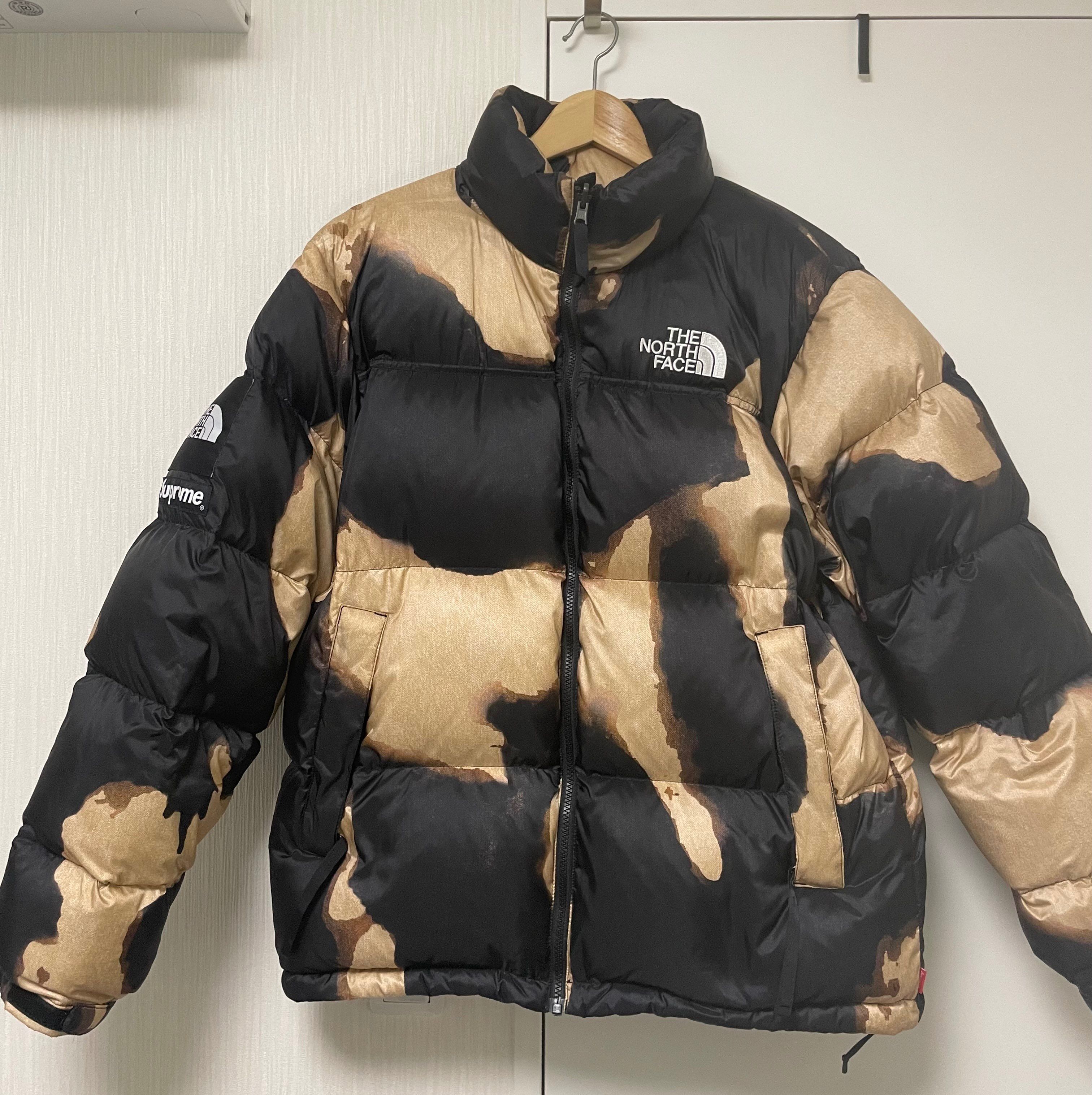 Supreme x The North Face Bleached Denim Print Nuptse Jacket "Black"