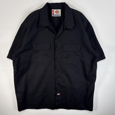 古着 ディッキーズ Dickies 半袖シャツ ワークシャツ 作業着 大きいサイズ フラップポケ 2XL ブラック 無地 メンズ