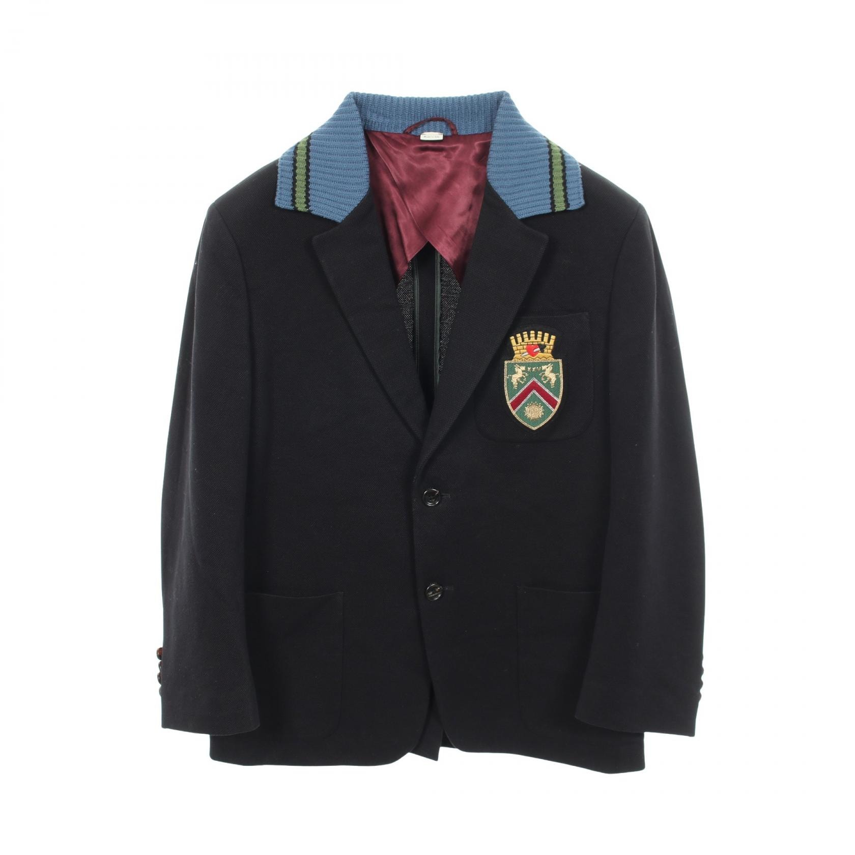 グッチ GUCCI リブニット切替 エンブレム テーラードジャケット 衣料品 アウター コットン メンズ ブラック系 / マルチカラー 【中古】