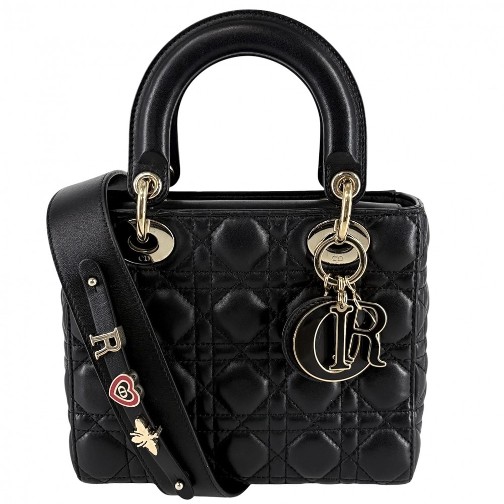 Dior ディオール 2WAY カナージュ レディディオール スモール ハンドバッグ ショルダーバッグ 肩掛け 斜め掛け My ABCDior レザー ブラック 黒 ブラック金具 レディース【中古品】