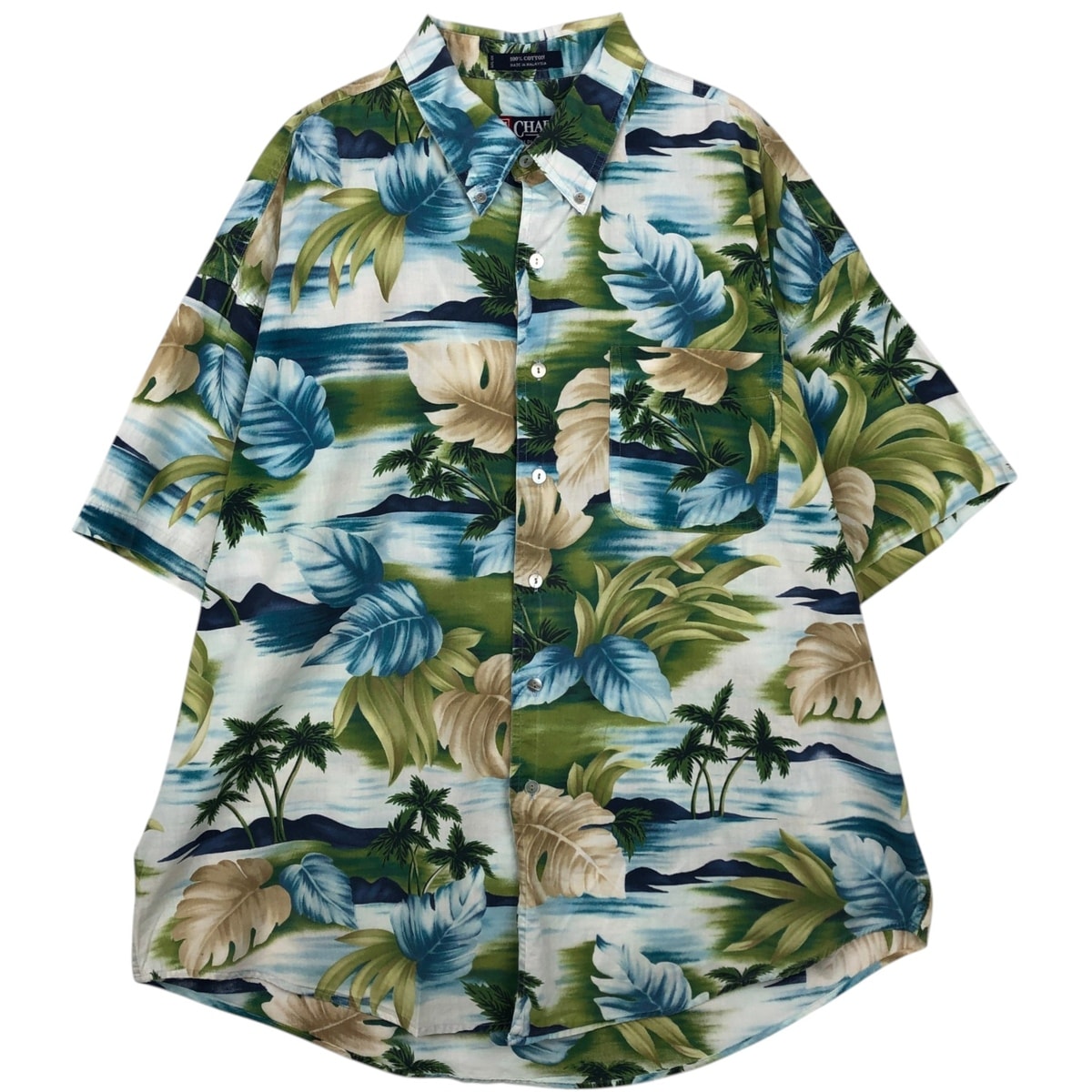 古着 ラルフローレン Ralph Lauren CHAPS チャップス 総柄 リーフ柄 ヤシの木柄 ボタンダウン ハワイアンアロハシャツ メンズXL相当/eaa635935