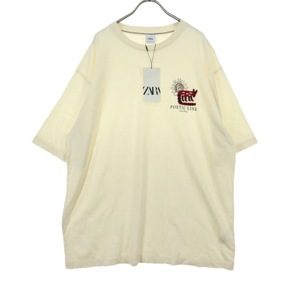 未使用 ZARA ザラ プリント 刺繍 半袖 Tシャツ XL アイボリー