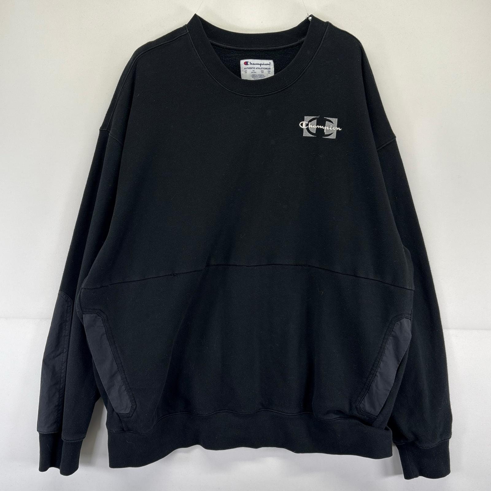 古着 チャンピオン Champion スウェット ワンポイント トレーナー ナイロン切り替え 2XL  ブラック系
