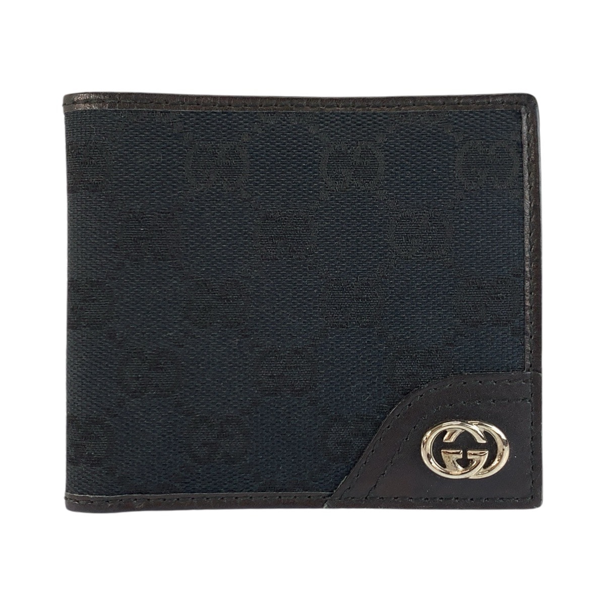 美品 GUCCI グッチ インターロッキング ブラック 黒 シルバー金具 GGキャンバス 折り財布 コンパクトウォレット 601949 【中古】