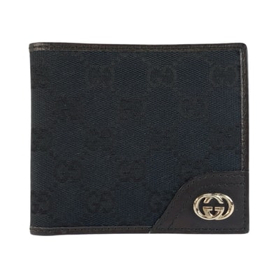 美品 GUCCI グッチ インターロッキング ブラック 黒 シルバー金具 GGキャンバス 折り財布 コンパクトウォレット 601949 【中古】