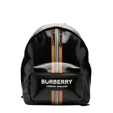 バーバリー ロンドン イングランド ロゴ リュック バックパック ブラック PVC レディース BURBERRY 【中古】