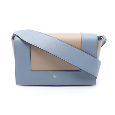 セリーヌ CELINE フレーム ミディアム ショルダーバッグ バッグ レザー レディース ベージュ系 / ブルー系 【中古】