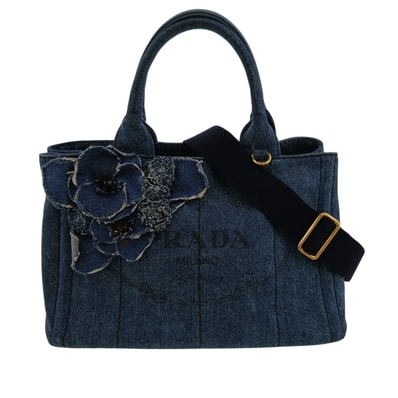 PRADA プラダ カナパ ミニ 2WAY デニムフラワー トートバッグ Sサイズ 1BG439 デニム ブルー レディース【中古】
