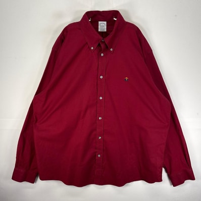 古着 ブルックスブラザーズ Brooks Brothers 長袖シャツ ボタンダウン ワンポイント XL レッド系 無地 メンズ