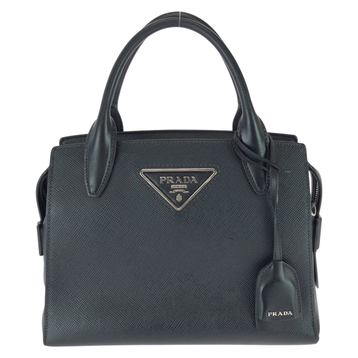 PRADA プラダ サフィアーノ 三角ロゴプレート ブラック 黒 シルバー金具 レザー ハンドバッグ トートバッグ 603974 【中古】