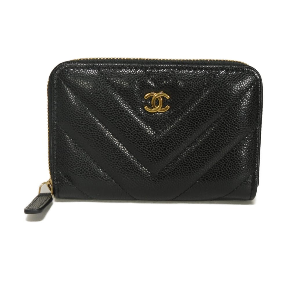 CHANEL シャネル シェブロン コインパース ランダム ココマーク CCマーク Vステッチ グレイン カーフ ボルドー ゴールド ラウンドファスナー コンパートメント カードケース 小銭入れ キャビアスキン ブラック コインケース AP5205