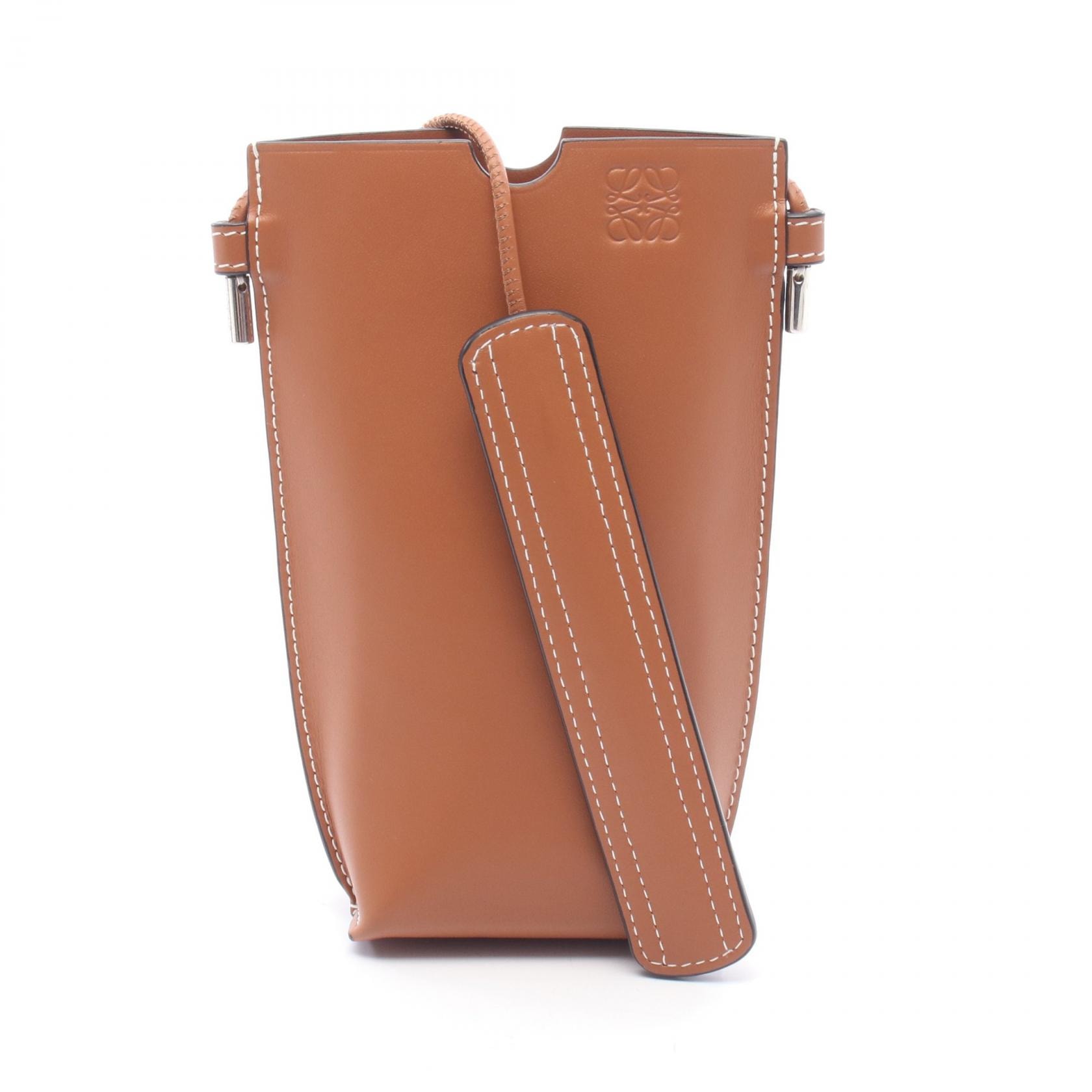 ロエベ LOEWE GATE POCKET ゲートポケット ショルダーバッグ バッグ レザー レディース ブラウン系 【中古】