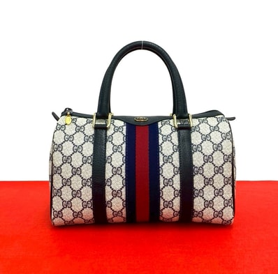 GUCCI グッチ シェリーライン GG ロゴ PVC レザー ハンドバッグ ネイビー
24507