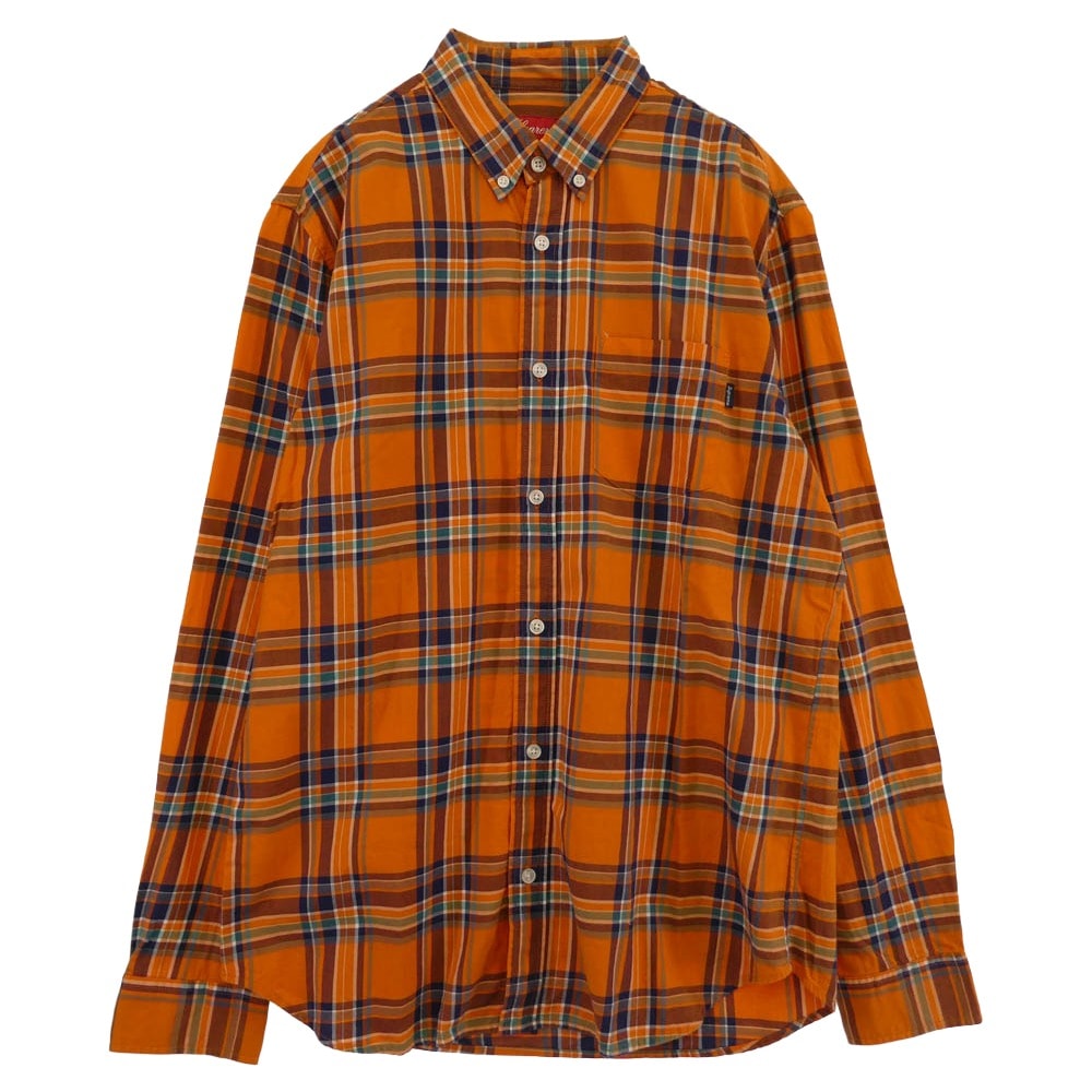 Supreme シュプリーム 半袖シャツ ボタンダウン マドラスチェック 長袖 シャツ オレンジ系 M【美品】【中古】