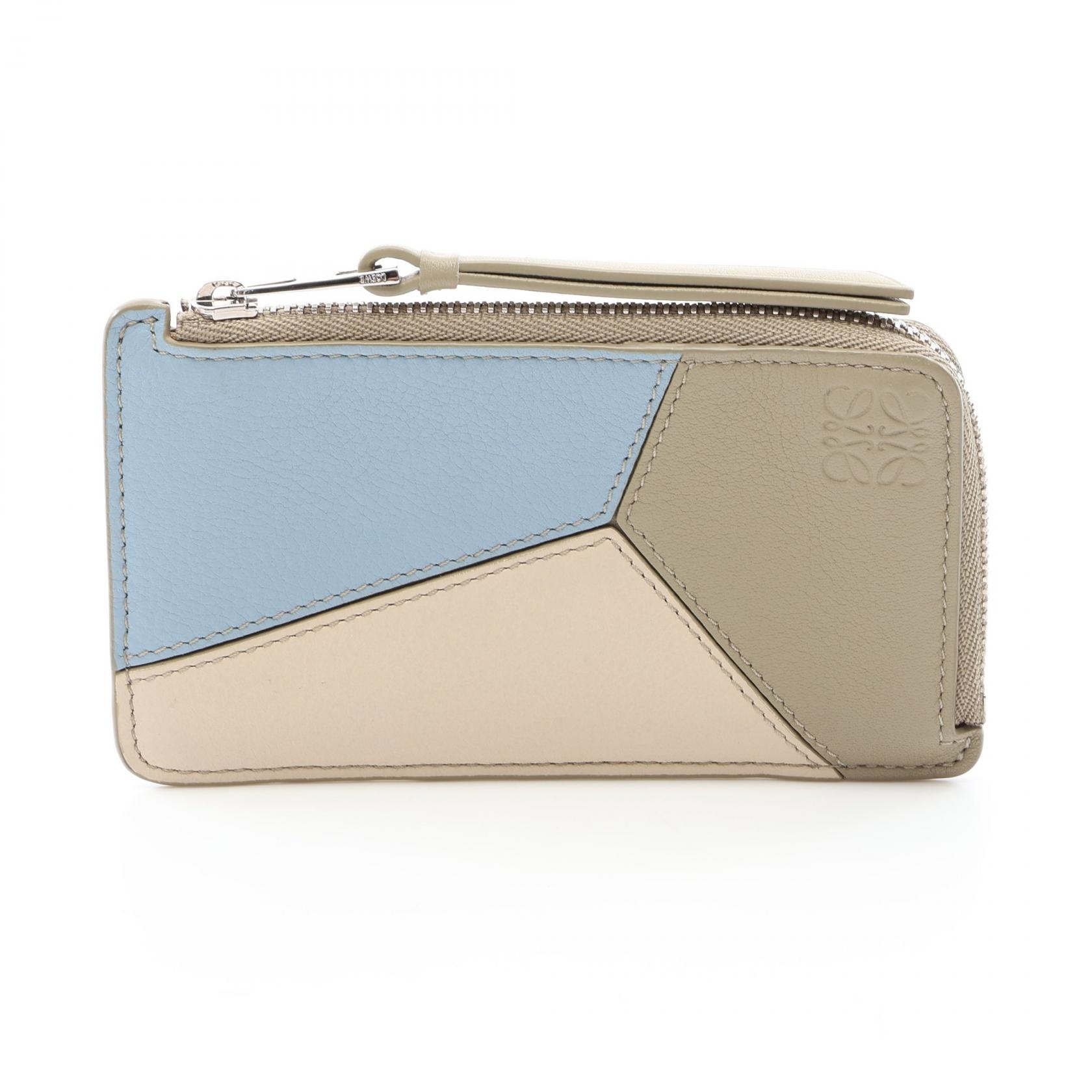 ロエベ LOEWE パズル コインカードホルダー カードケース コインケース 財布 レザー レディース カーキ系 / ブルー系 / アイボリー系 C510Z40X12 【中古】