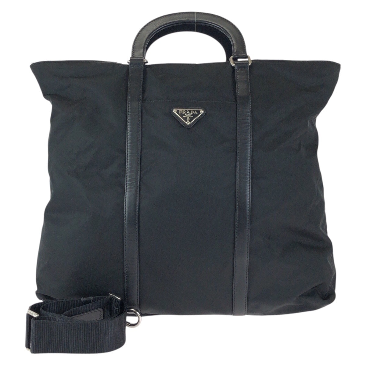 美品 PRADA プラダ テスート 三角ロゴプレート 2way ブラック 黒 シルバー金具 ナイロン レザー/ ショルダーバッグ トートバッグ 601913 【中古】