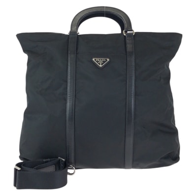 美品 PRADA プラダ テスート 三角ロゴプレート 2way ブラック 黒 シルバー金具 ナイロン レザー/ ショルダーバッグ トートバッグ 601913 【中古】