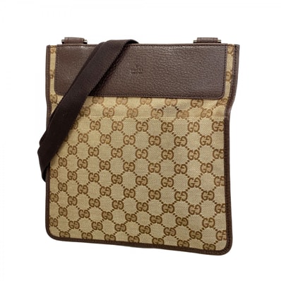 【6db1853-k】グッチ ショルダーバッグ GGキャンバス 27639 キャンバス ベージュ ブラウン シルバー金具【中古】レディース