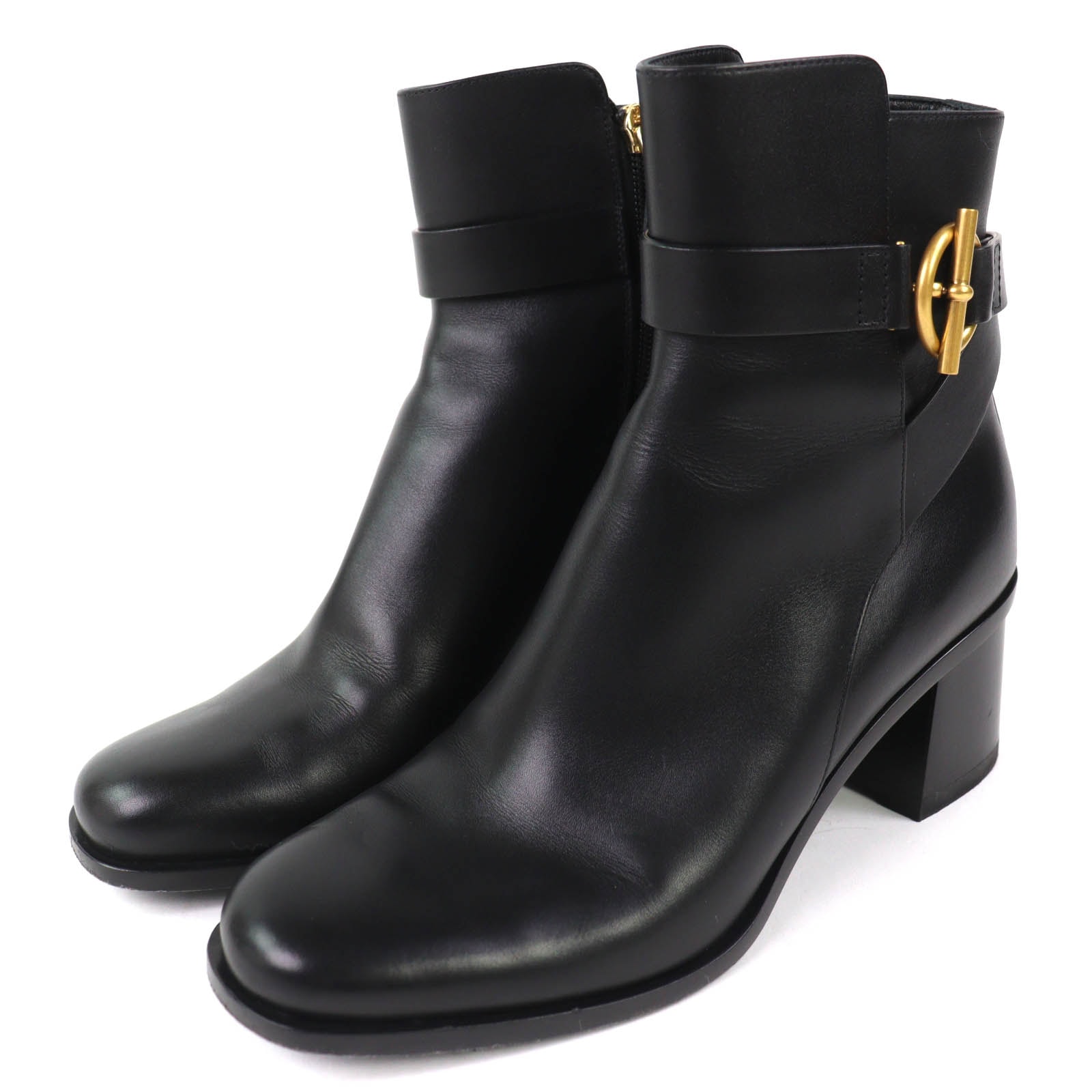 美品 エルメス グレナンバックル ショートブーツ ジル 60 ブラック 36.5