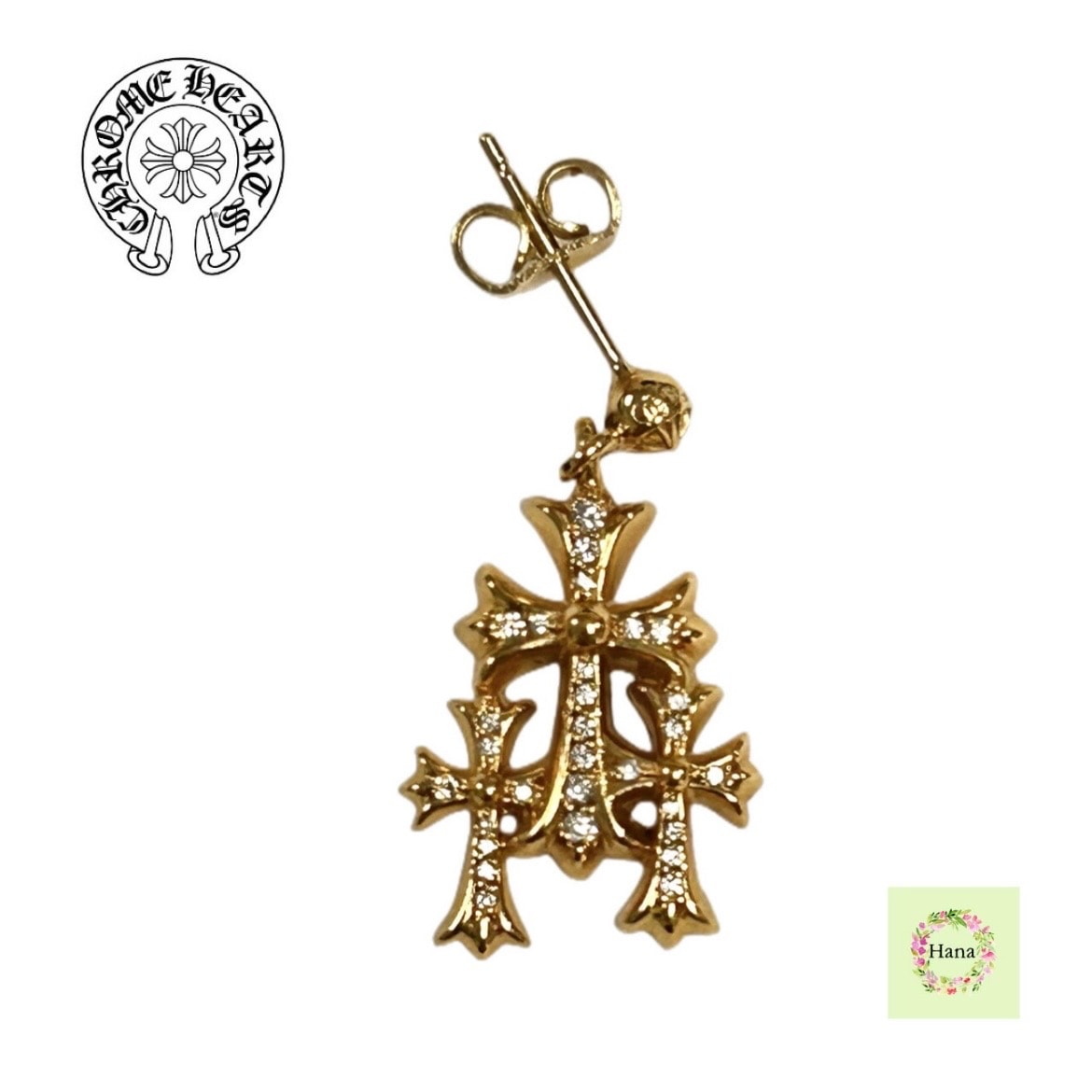 【保証書無修正/極美品】CHROME HEARTS クロムハーツ 22k ERNG / PC 3 CH CRS GLD DMMD PAVE ピアス トリプル CHクロス トリプルクロス パヴェダイヤモンド ゴールド 4.36g 保証書無修正 プレゼント