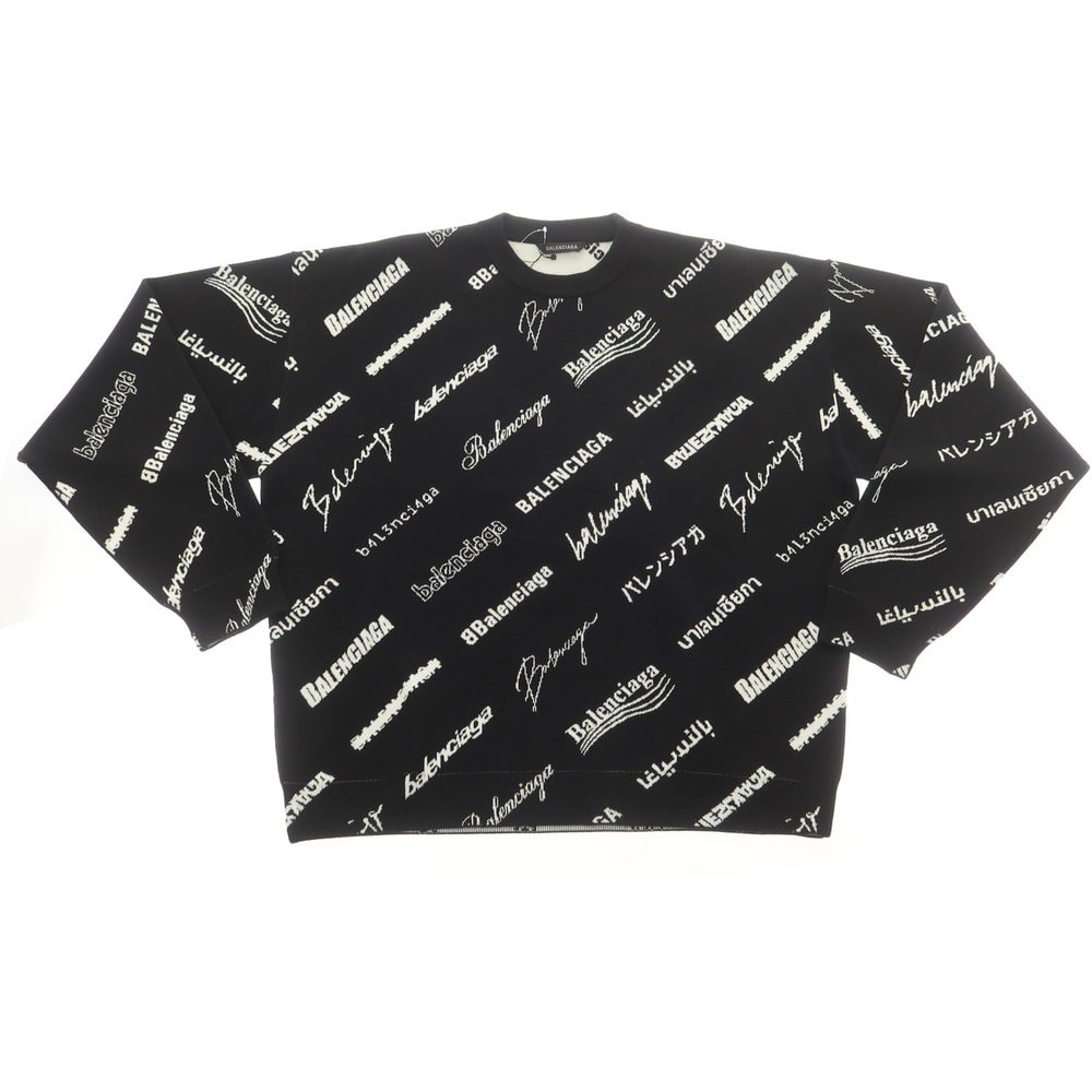【中古】バレンシアガ BALENCIAGA プルオーバーニット ブラックxホワイト【サイズXL】【メンズ】
