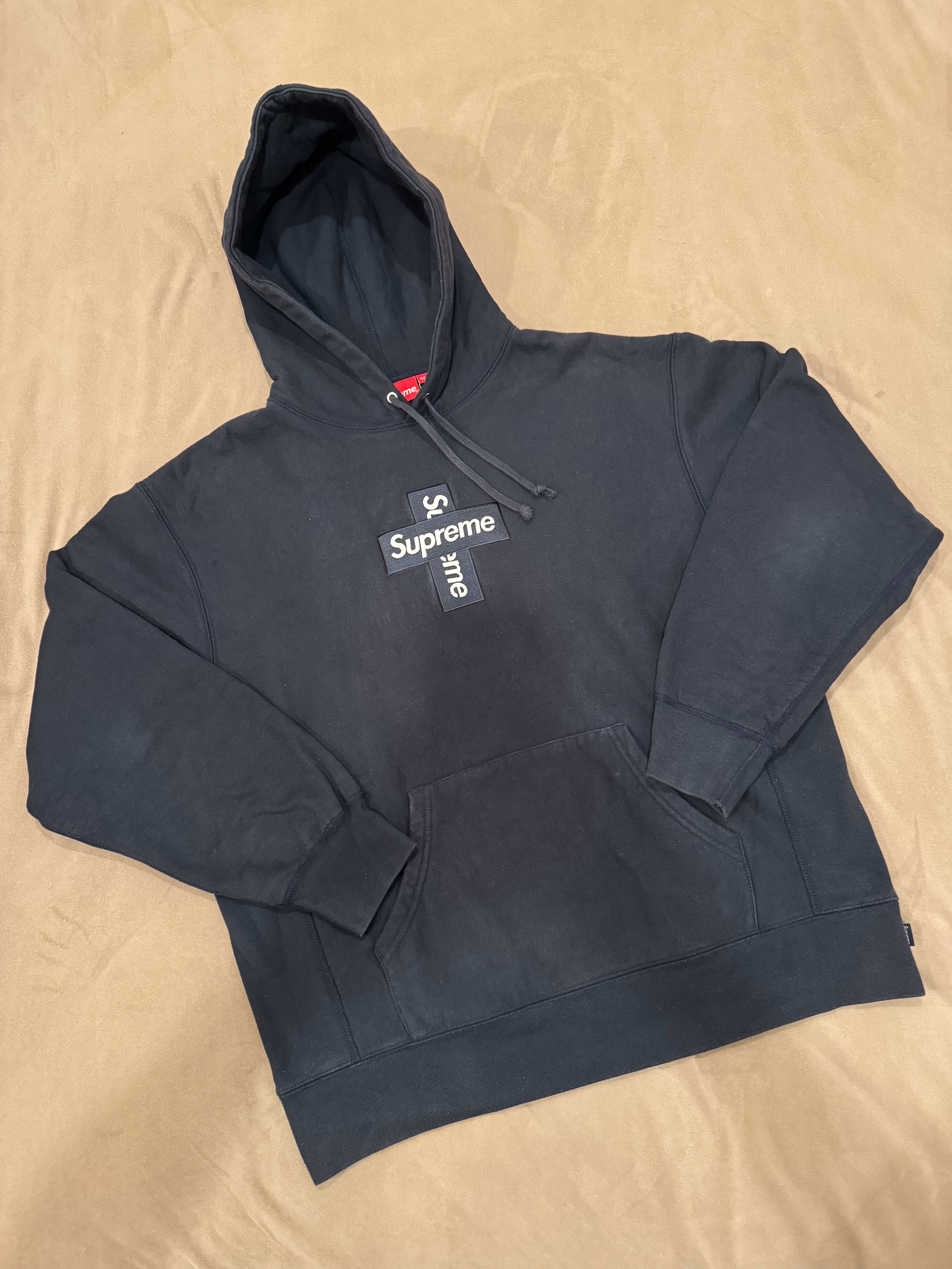 Supreme Cross Box Logo Hooded Sweatshirt "Navy"