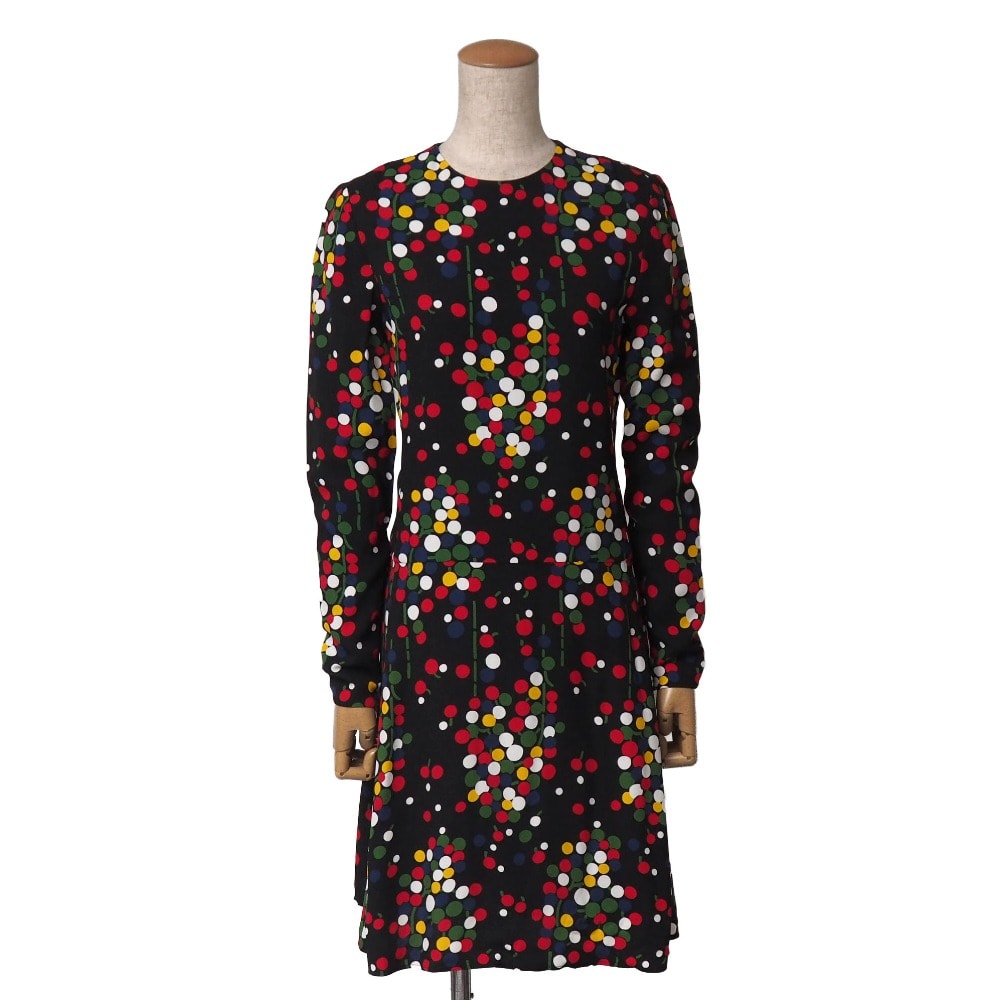 ■美品■SAINT LAURENT PARIS サンローランパリ ワンピース サイズ34 シルク ドット 総柄 ミディアム丈 フランス製 ブランド古着【中古】20261024/RB1370